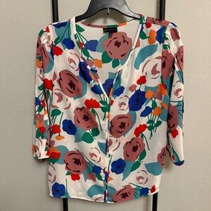 Bobeau Floral Print Blouse Size Large